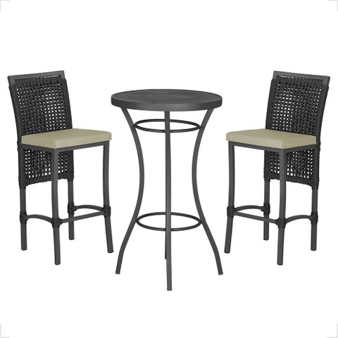 Mesa Bistrô e 2 Banquetas Roma Preta Corda Náutica Estofado 7 Trama Original