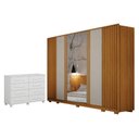 Ver imagem 1 de Guarda Roupa Casal Evo 6 Portas com Espelho Cinamomo e Off-white com Cômoda San Marino 8 Gavetas Bra