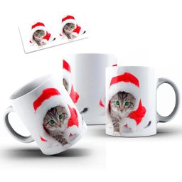 Caneca Cerâmica Gatinho Gato Touca Roupa Natal Papai Noel - 2