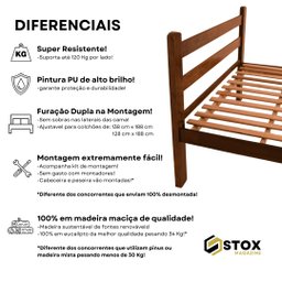 Cama Casal Reforçada 100% em Madeira Maciça Cor Imbuia - 5