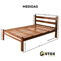 Cama Casal Reforçada 100% em Madeira Maciça Cor Imbuia - 4
