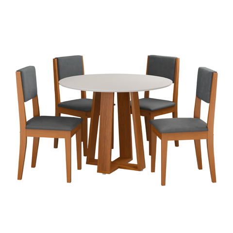 Conjunto Sala de Jantar Mesa Athenas Redonda 4 Cadeiras Trento Dobuê