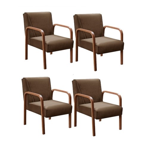 Kit 04 Poltronas Cadeiras Decorativas Anita Para Sala Mesa De Jantar Quarto Recepção - Veludo Marrom