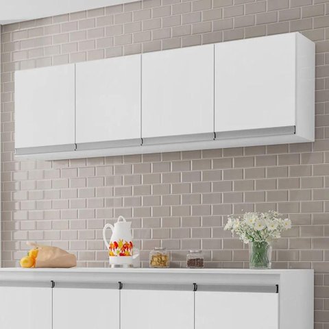 Armário Aéreo de Cozinha Armario Aereo 150cm 4 Portas MDP Branco AJL Móveis