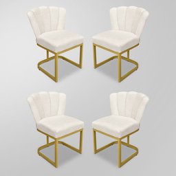 Kit 04 Cadeiras Flor Recepção Linho Bege- Base Ferro Dourado - 1