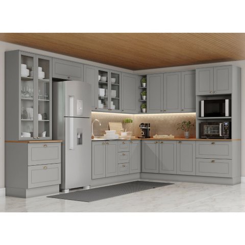 Cozinha Modulada de Canto 11 Peças 18 Portas 7 Gavetas Americana Henn