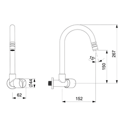 Torneira de Parede com Bica Móvel e Arejador Articulável para Cozinha Debba Metal Cromado - Roca - 3