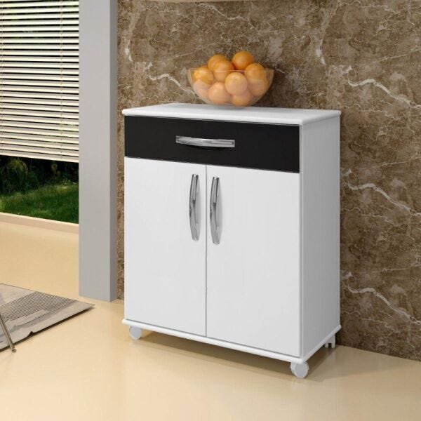 Balcão Londrina 02 Portas Arte Móveis Branco Branco/Preto - 4