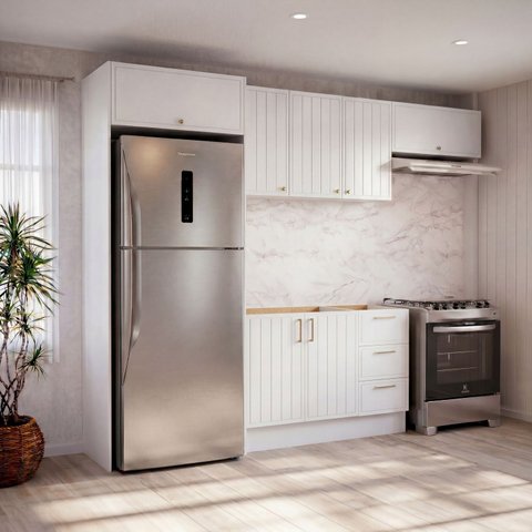 Cozinha Modulada 5 Peças 3 Aéreo 1 Balcão sem Tampo 1 Kit Lateral Marselha CabeCasa MadeiraOriginals Branco