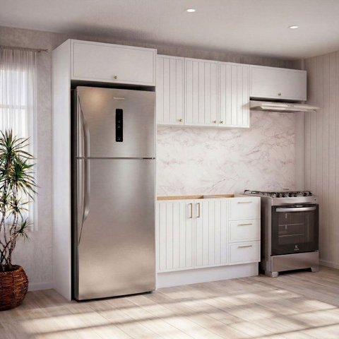 Cozinha Completa Planejada MDF 4 Peças sem Tampo  CabeCasa MadeiraOriginals Marselha Branca