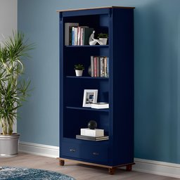 Estante para Livros de Madeira com 1 Gaveta Pés Torneados - Azul Bic com Tampo e Base Imbuia Glazer - 1
