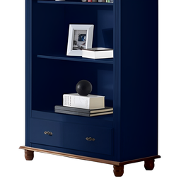 Estante para Livros de Madeira com 1 Gaveta Pés Torneados - Azul Bic com Tampo e Base Imbuia Glazer - 3