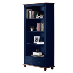 Estante para Livros de Madeira com 1 Gaveta Pés Torneados - Azul Bic com Tampo e Base Imbuia Glazer - 2
