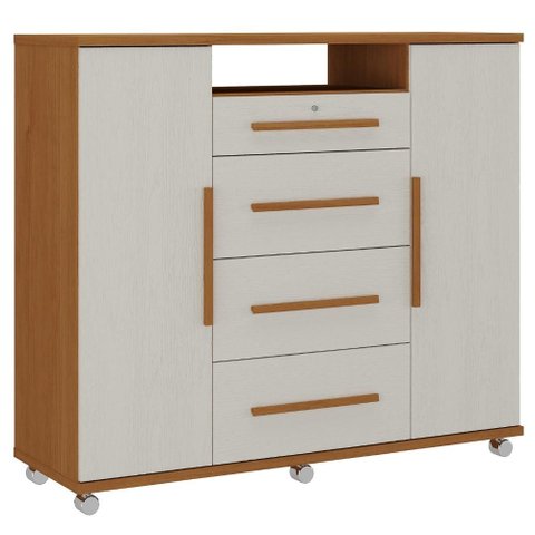 Comoda 4 Gavetas 2 Portas 1 Nicho com Rodizios Versa 135 cm Cinamomo Areia Zanz
