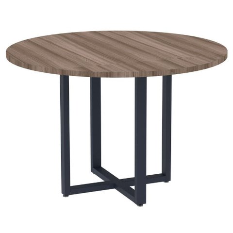 Mesa de Reunião Redonda P25 Pandin 110 Cm (largura) Tampo Mdp Walnut Pé Aço Tubular Azul Del Rey