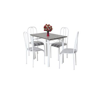 MESA DE JANTAR cozinha 1.00 metro com 4 CADEIRAS tampo GRANITO Madrid material AÇO BRANCA Ql. AÇo