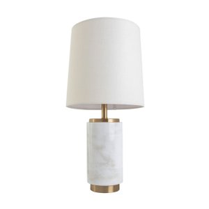 Abajur Metal Mármore Branco Bronze Com Cúpula Yamamura