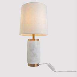 Abajur Metal Mármore Branco Bronze Com Cúpula Yamamura - 4