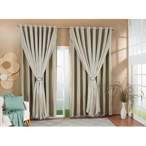 Cortina Gaze De Linho Forro Blackout 4,00x2,50 Sala E Quarto Avelã/Bege