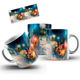 Caneca Cerâmica Gatinho Cachorro Ursinho E Rena Trenó Natal - 2