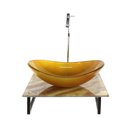 Ver imagem 2 de Gabinete de Vidro com Cuba Oval com Tampo de Vidro 40cm X 40cm Mármore Marfim