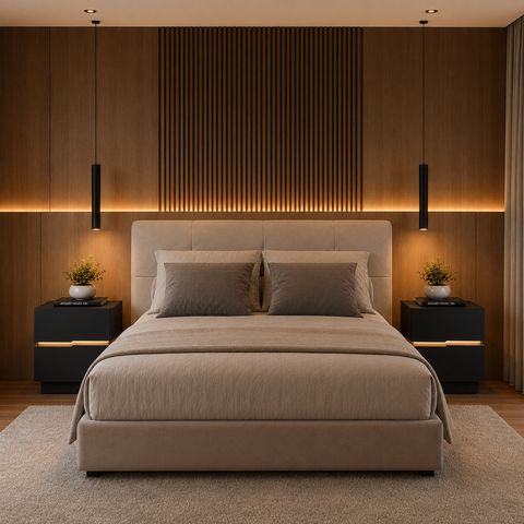 Kit 2 Mesas de Cabeceira com LED Preto 45cm 2 Gavetas Moderna 100% MDF Alto Padrão Linha Alta Lumiar