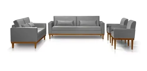 Ver imagem 2 de Sofá Living 3 e 2 Lugares Valência - 2,20/1,58mts + 02 Poltronas C/ Base Madeira de Reflorestamento