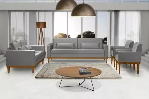 Sofá Living 3 e 2 Lugares Valência - 2,20/1,58mts + 02 Poltronas C/ Base Madeira de Reflorestamento  - 1
