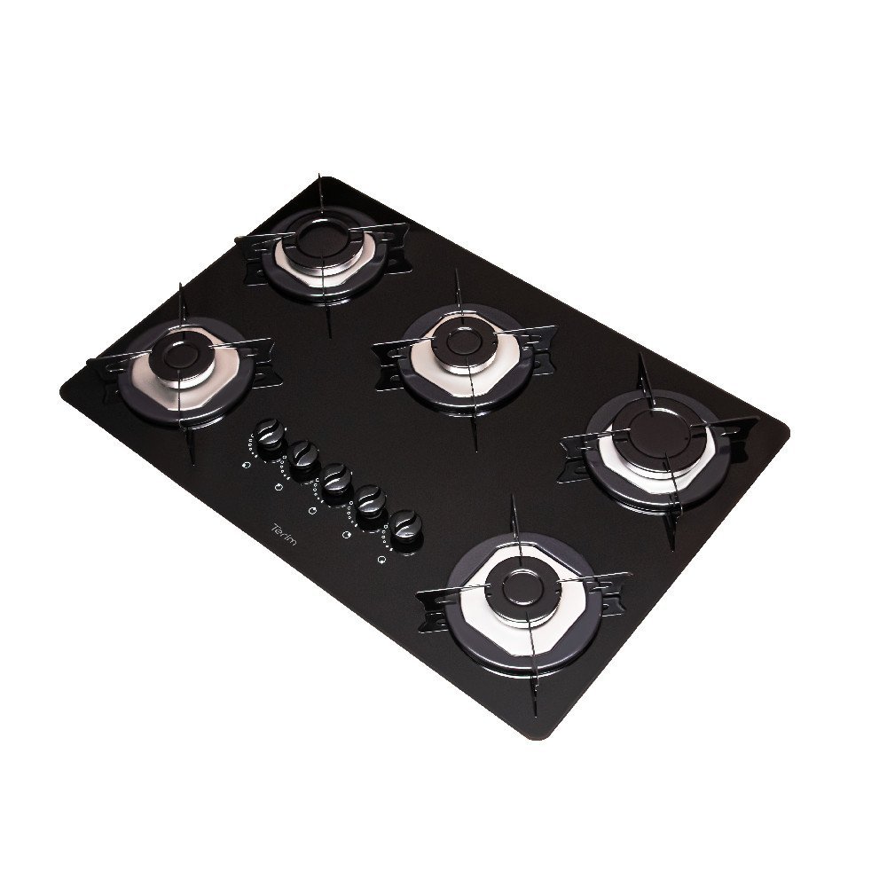 Cooktop Terim à Gás TRM 5B Vidro Preto Flange Inox MadeiraMadeira