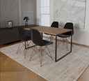 Ver imagem 1 de Mesa Industrial Base Ferro Preto Tampo 137x90 Amendoa 4 Cadeiras Eames Ferro Cobre Assento Preto