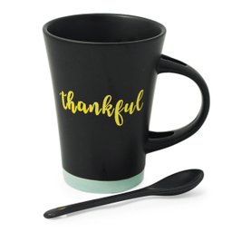 Caneca Preto fosco Thankful com Colher base Azul 310ml - 3