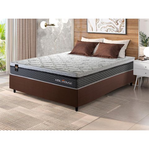 Conjunto Cama Box Casal c/ Molas Ensacadas Benton Marrom 138x188x71