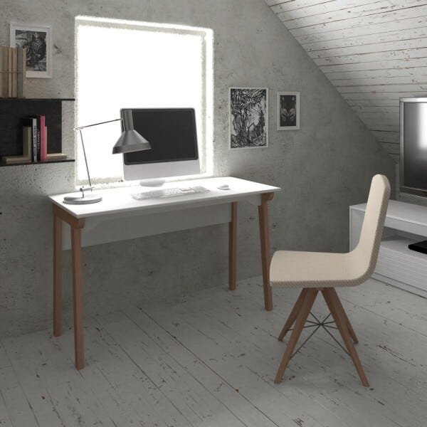 Escrivaninha 180cm Home Office Basic Branco com Natural - 2