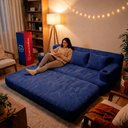 Ver imagem 7 de Sofá Cama Nami 1,88m Xpand Tech Tecido Velourê Azul Cama Inbox