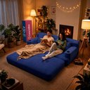 Ver imagem 5 de Sofá Cama Nami 1,88m Xpand Tech Tecido Velourê Azul Cama Inbox