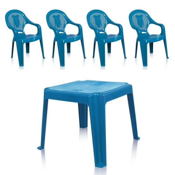 Conjunto de Mesa e 4 Cadeiras Decoradas Teddy Azul