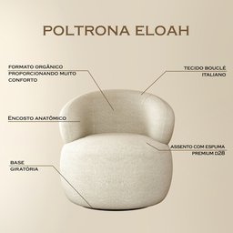 Poltrona Orgânica Atemporal Base Giratória Eloah Bouclé Italiano Bege - 3