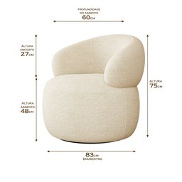 Poltrona Orgânica Atemporal Base Giratória Eloah Bouclé Italiano Bege - 5