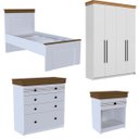 Ver imagem 2 de Conjunto Quarto de Solteiro Completo England em MDF Branco/Freijó