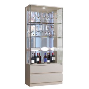 Cristaleira 2 Portas de Vidro 2 Gavetas e 3 Prateleiras de Vidro Diamante - Off White