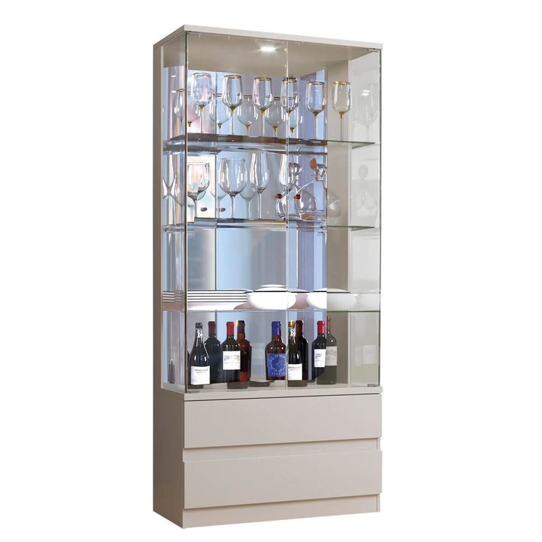Cristaleira 2 Portas de Vidro 2 Gavetas e 3 Prateleiras de Vidro Diamante - Off White