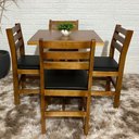 Ver imagem 1 de Conjunto Fixo 70x70 Mesa com 4 Cadeiras Estofadas Cor:mel