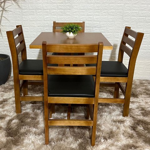 Conjunto Fixo 70x70 Mesa com 4 Cadeiras Estofadas Cor:mel