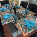 Ver imagem 1 de Kit 6 Serviços Americanos Jacquard Conchas fundo Azul Forte - 35x45cm