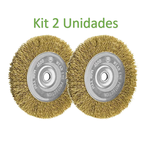 Kit 2 Unidades Escova Aço Carbono Circular, Ondulado 100mm Diâmetro e Furo 22,2mm