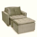 Ver imagem 2 de Poltrona Cama Retrátil Reclinável com Puff Suede Bege Descanso - Larbelle