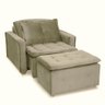 Poltrona Cama Retrátil Reclinável com Puff Suede Bege Descanso - Larbelle - 2
