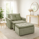 Ver imagem 1 de Poltrona Cama Retrátil Reclinável com Puff Suede Bege Descanso - Larbelle