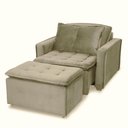 Ver imagem 3 de Poltrona Cama Retrátil Reclinável com Puff Suede Bege Descanso - Larbelle