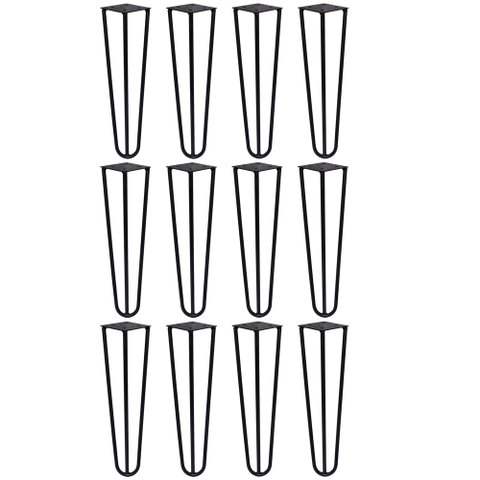 Kit 12 Pés de Metal 25 CM Hairpin Legs Mesas de Centro Puffs Preto